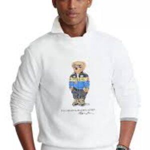 Polo Ralph Lauren Racing Polo Bear Fleece Sweatshirt Pullover SZ XL White